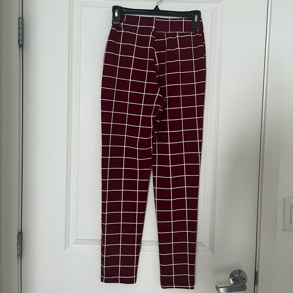 Red Grid-Pattern Pants